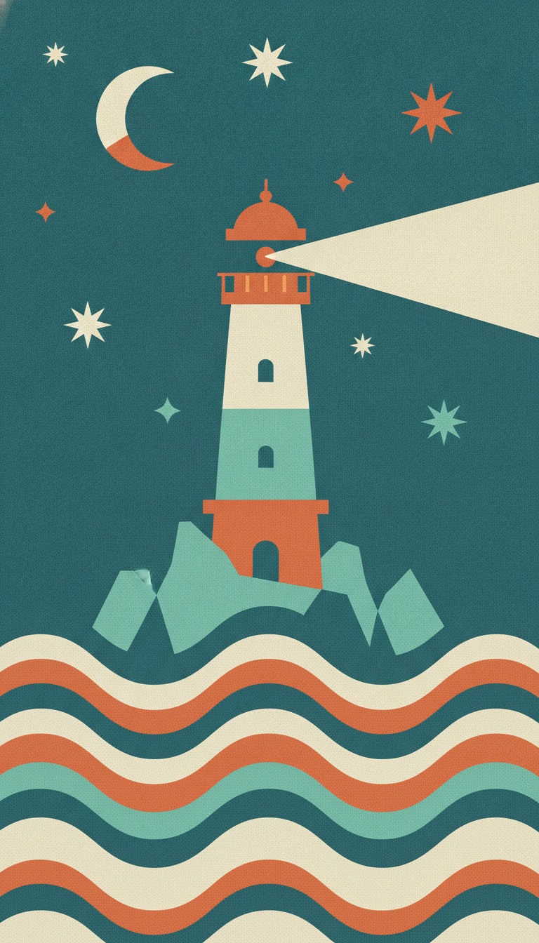 Vector lighthouse poster in geometric waves