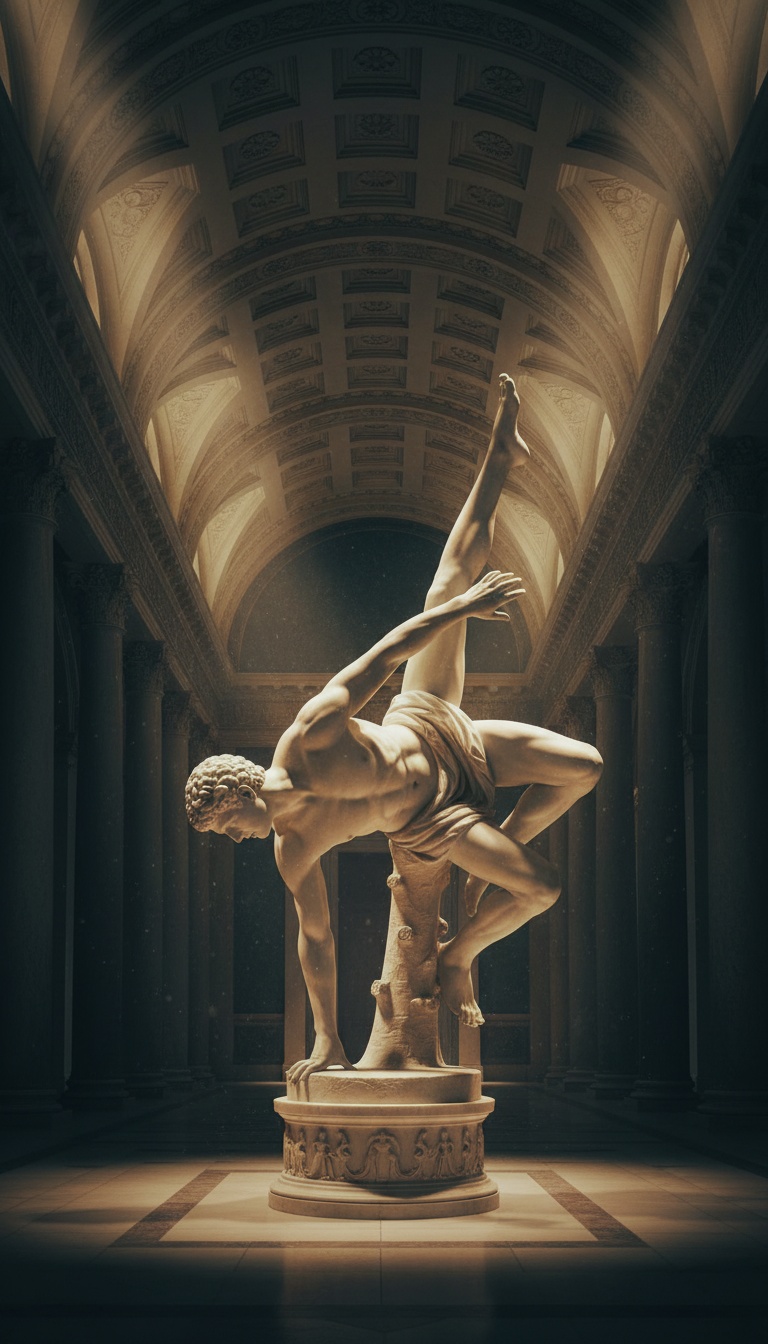 Marble statue holding a breakdance freeze