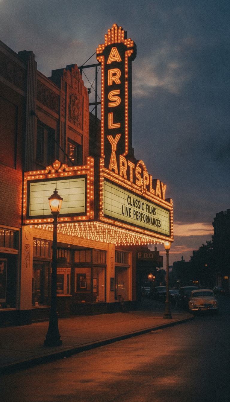 Theater marquee bulbs spelling ArtsPlay