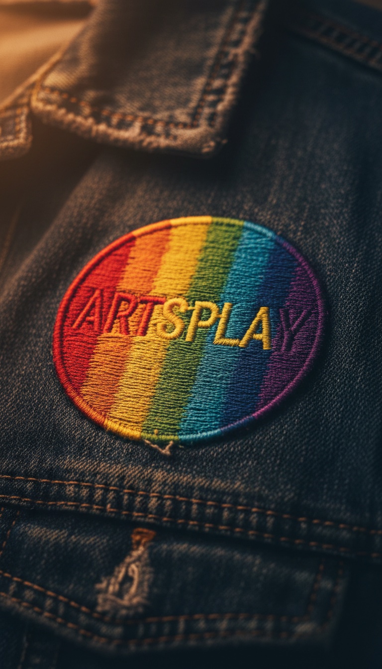 Embroidered ArtsPlay patch on denim