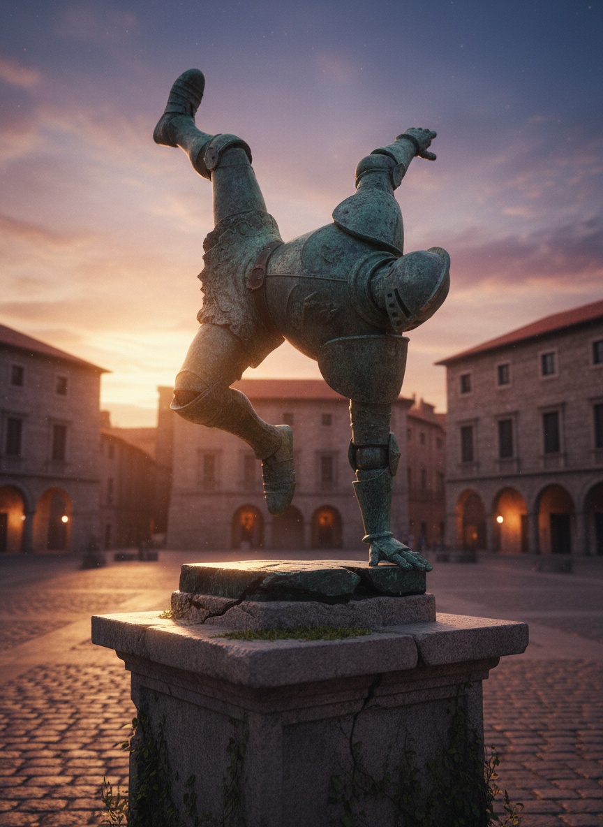 Bronze knight statue dancing