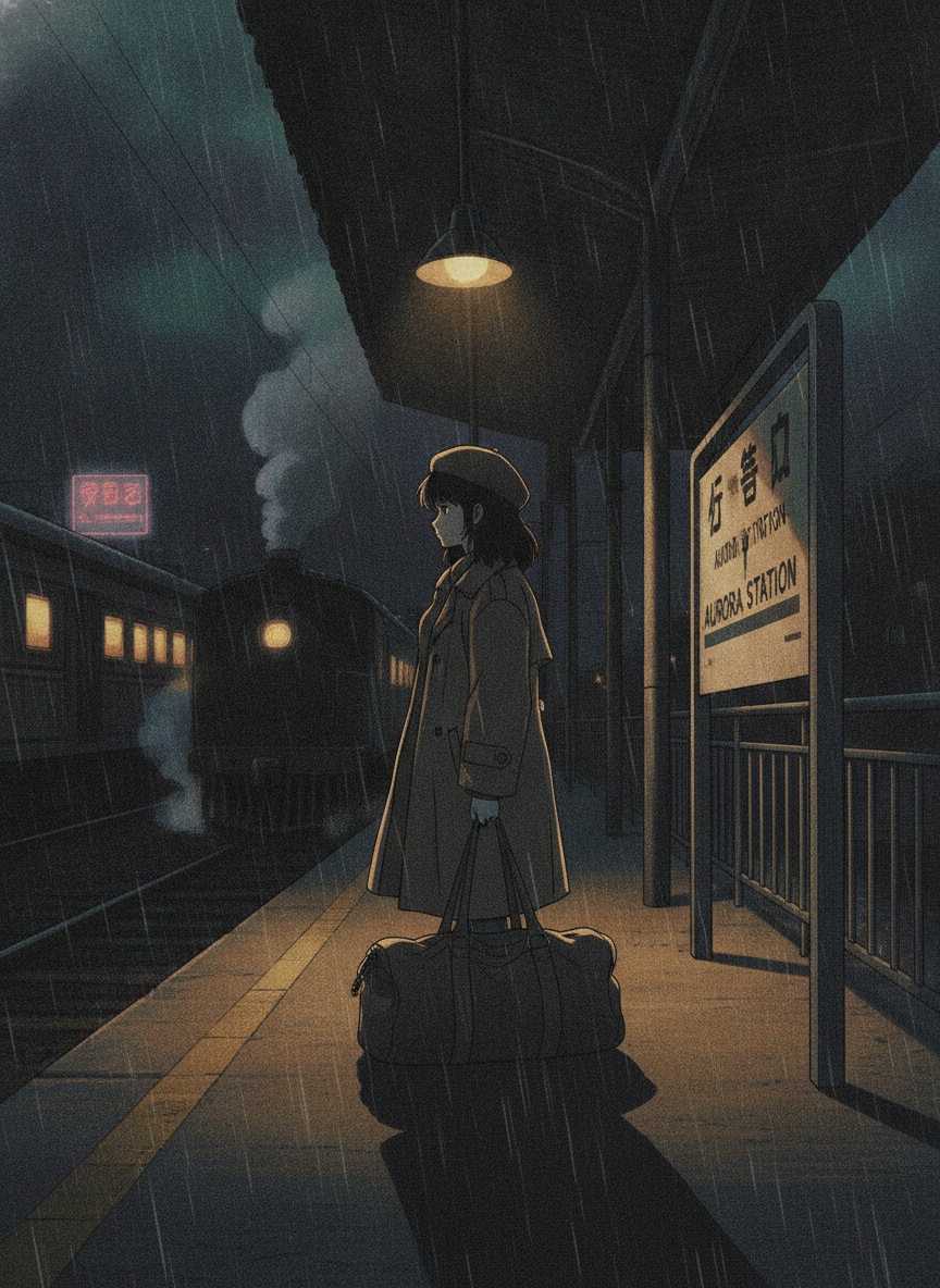 Vintage anime train platform